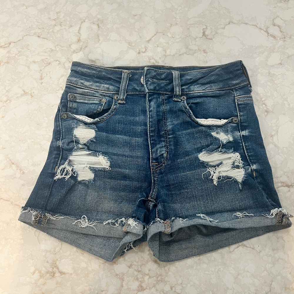 American Eagle Outfitters Blue Jean Shorts Distressed Cuffed Hem